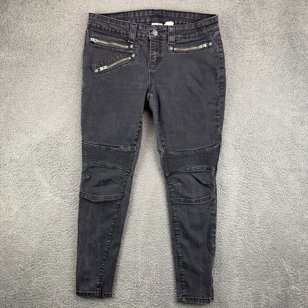 Harley Davidson Womens Moto Biker Skinny Jeans Black Zipper Pockets Size 12